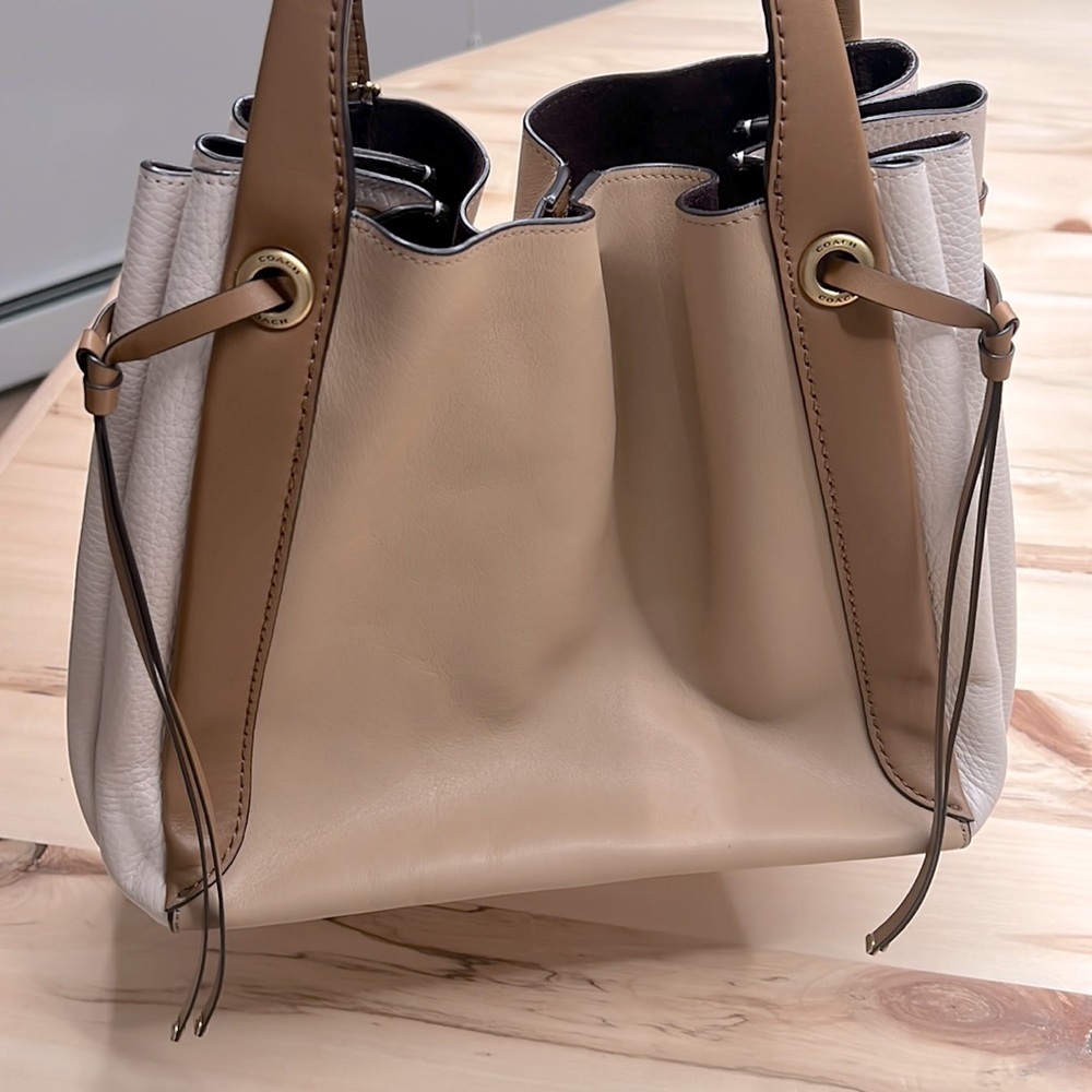 Coach 1941 Harmony Bag Tan Creamy White colorblock purple suede interior - Picture 12 of 16